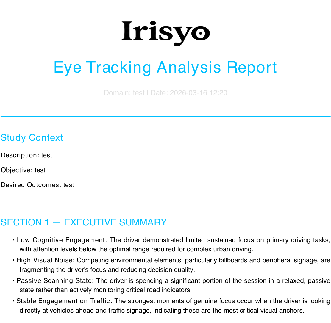 Executive summary — what Iris saw in the session
